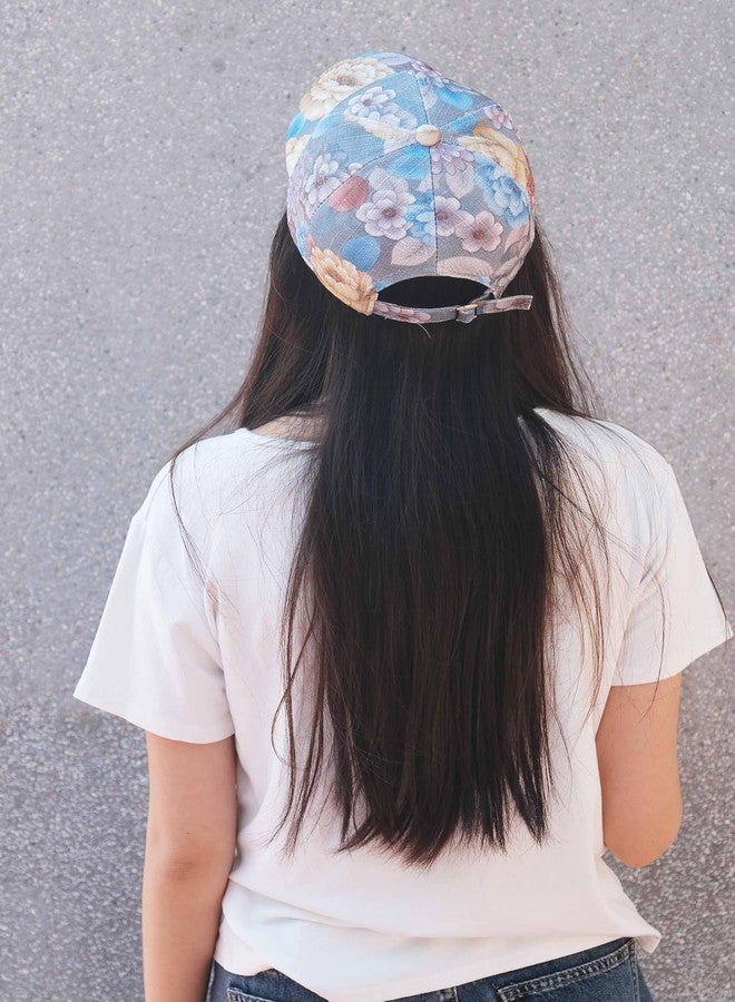 kilsel Fashion Women Baseball Cap Adjustable Trucker Baseball Sun Hat Breathable Floral Print Dad Hat Blue - Image 4